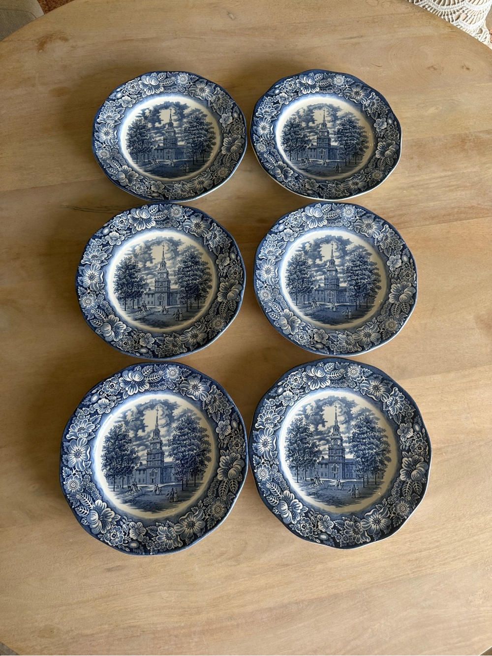 Gorgeous vintage set of 6 Liberty Blue Staffordshire Ironstone Dinner Plates - Picture 3 of 15